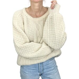 Vintage Blarney Wollen Mills Ireland hand loomed 100% wool cream aran sweater 38